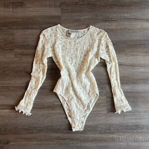 Vintage Cream Lace Sequin Embroidered Bodysuit